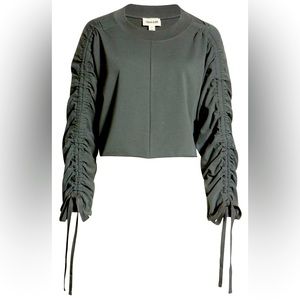 Open Edit Green Cinched Long Sleeve Crop Top sz. XS